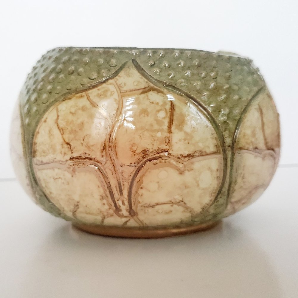 Vtg Italian Porcelain Planter Stamped FAGIANO Marbled & Hobnail Design Sage 24K